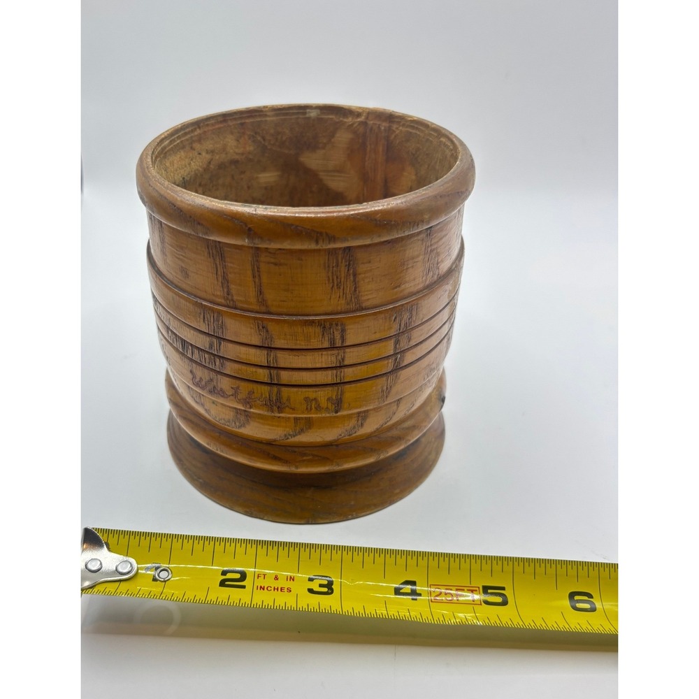 Unbranded Wooden Vessel Brown Hand Turned Ribbed Decorative Cup